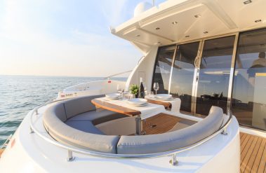 Front of a luxury yacht at sea
