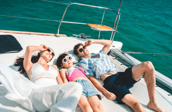 Front of a luxury yacht at sea